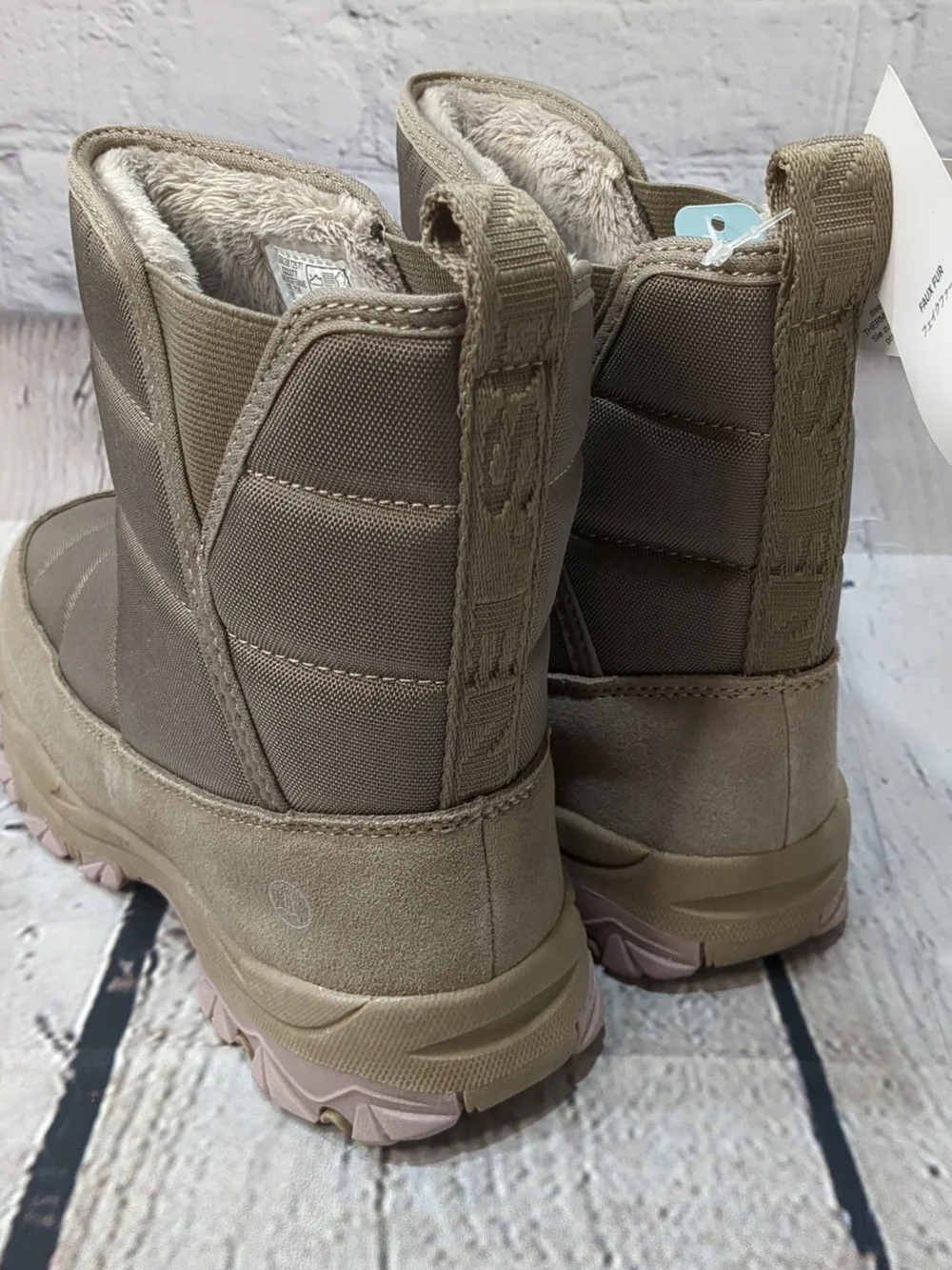 Lands' End Taupe Quilted Slip-On Winter Boots
